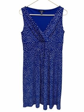 Chaps Blue Polka Dot Sleeveless Fit & Flare Dress